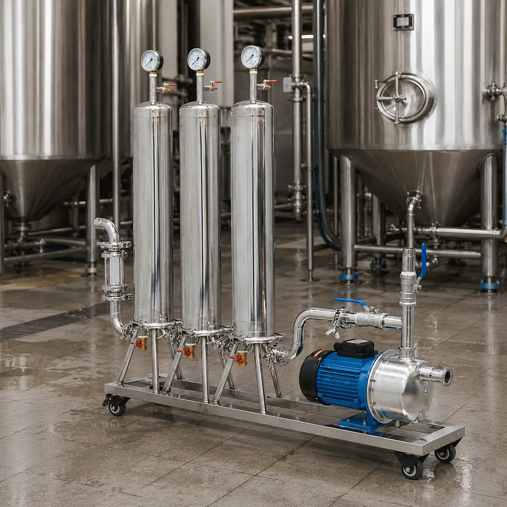 Filtro de membrana de tres etapas para la filtración en líneas de embotellado de cerveza