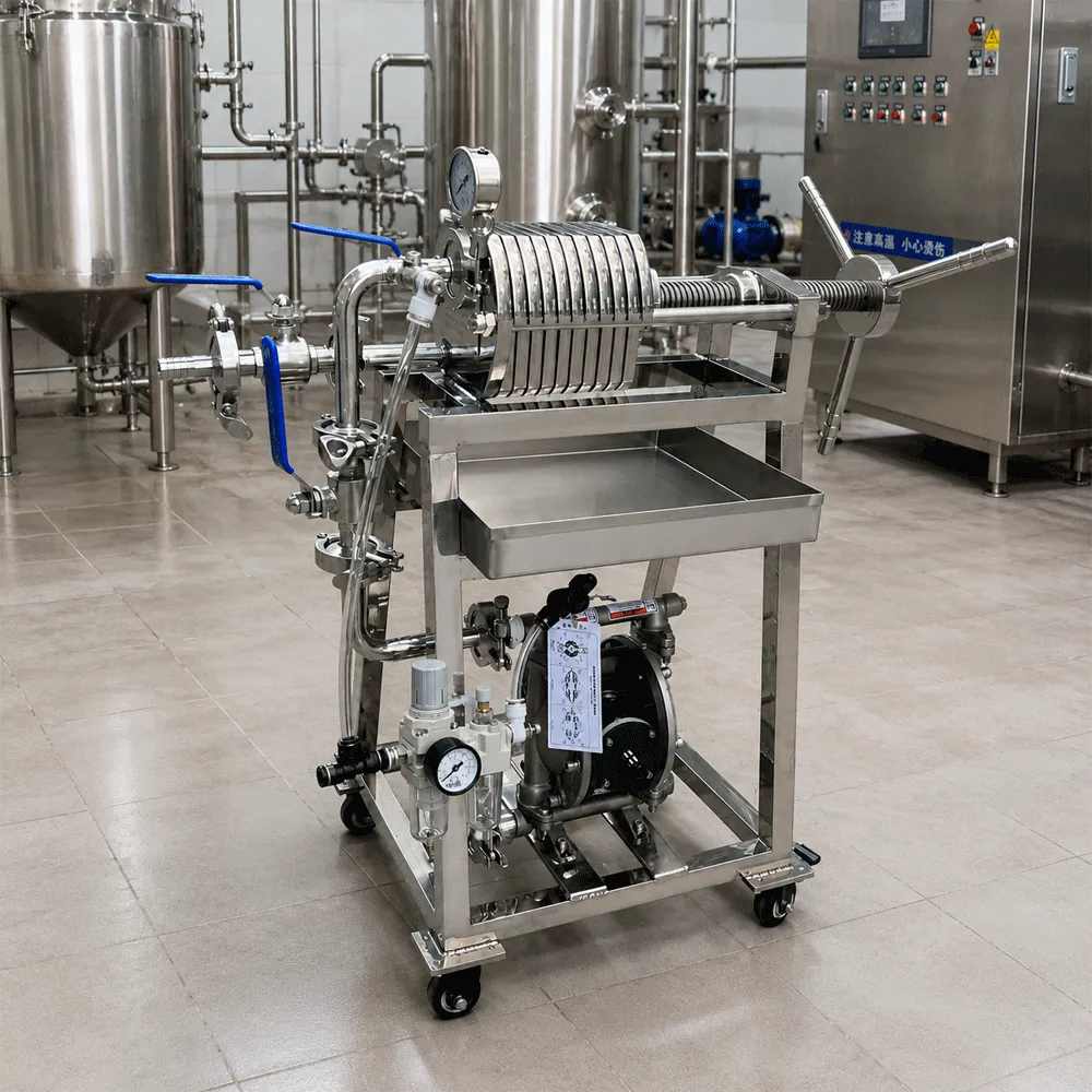 Pequeño filtro de placas y marcos para clarificación de cervecería artesanal