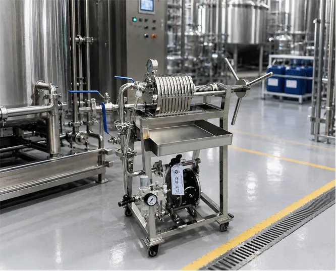 Pequeño filtro de placas y marcos para clarificación de cervecería artesanal