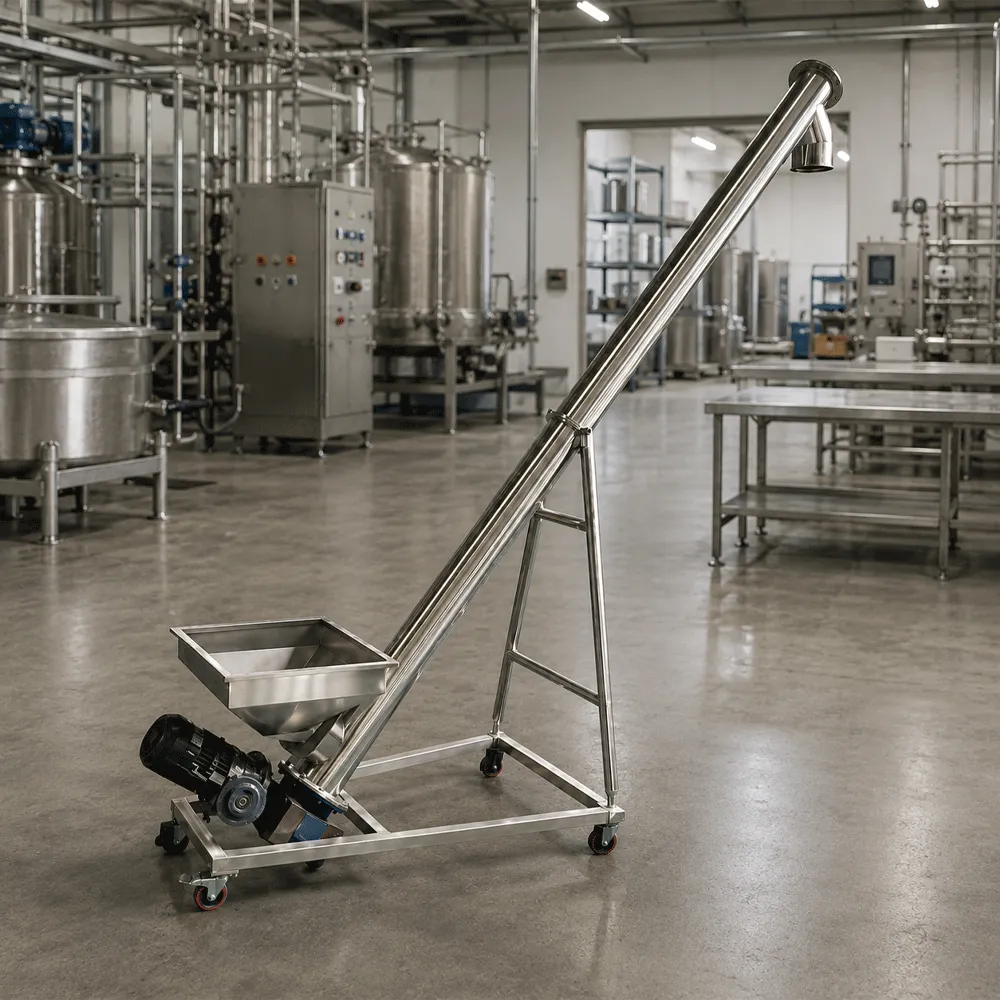 Convoyeur à vis à 90° pour la manutention des céréales dans les brasseries