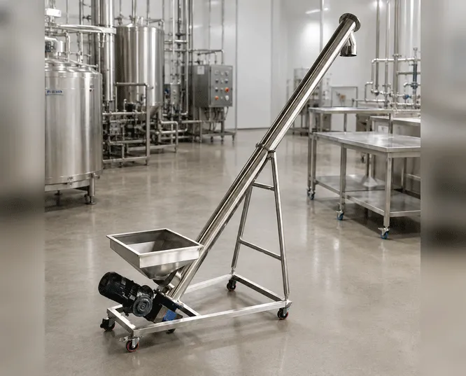 Convoyeur à vis à 90° pour la manutention des céréales dans les brasseries