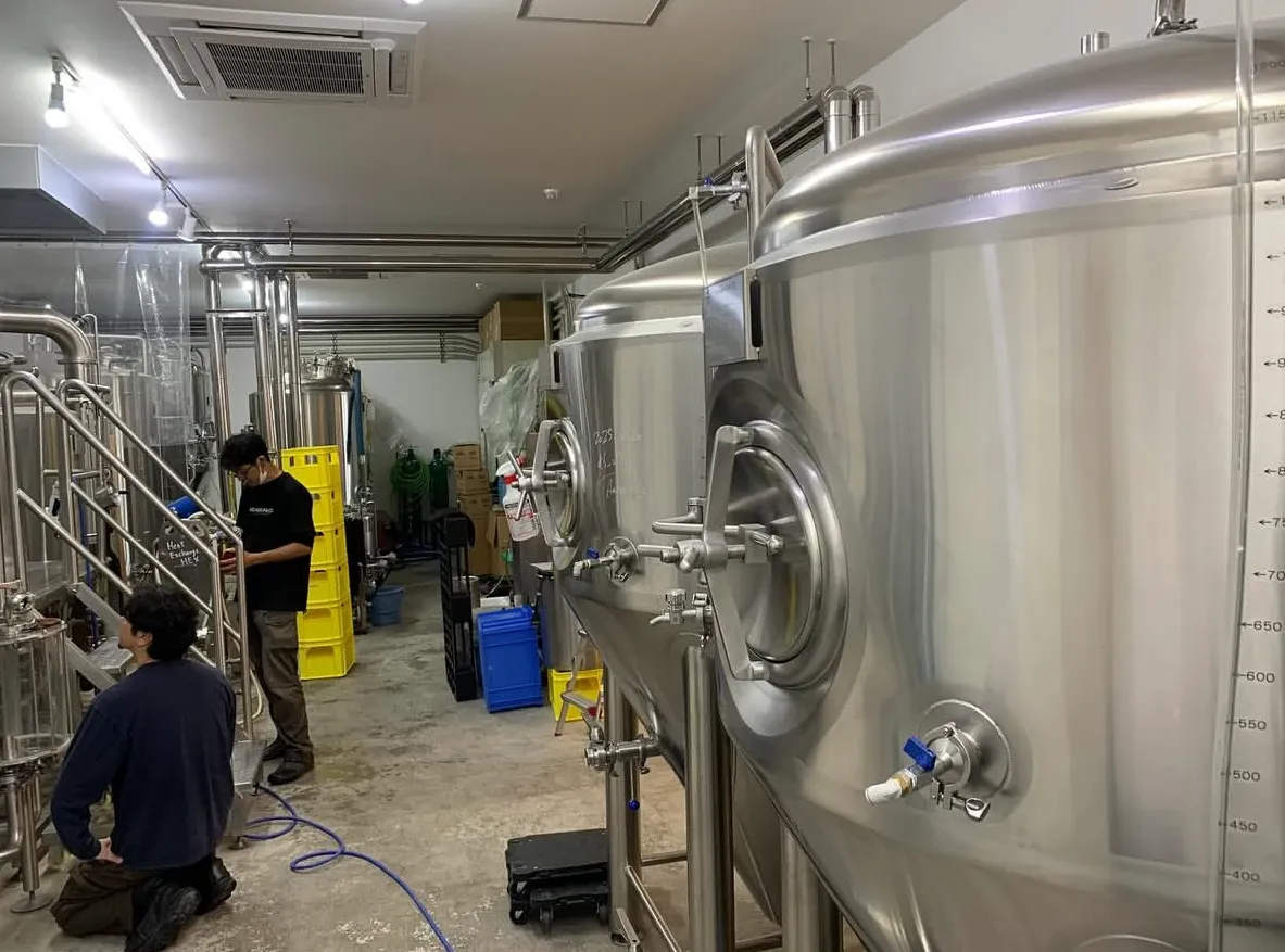 Beer Fermentation Tank Design and Dimensions 2 Stainless steel beer fermenters with access and piping for a Japan brewery project